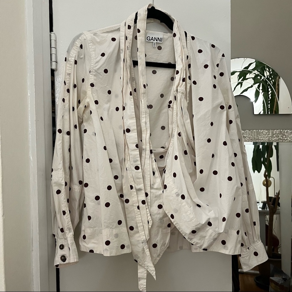 Ganni polka dot wrap top